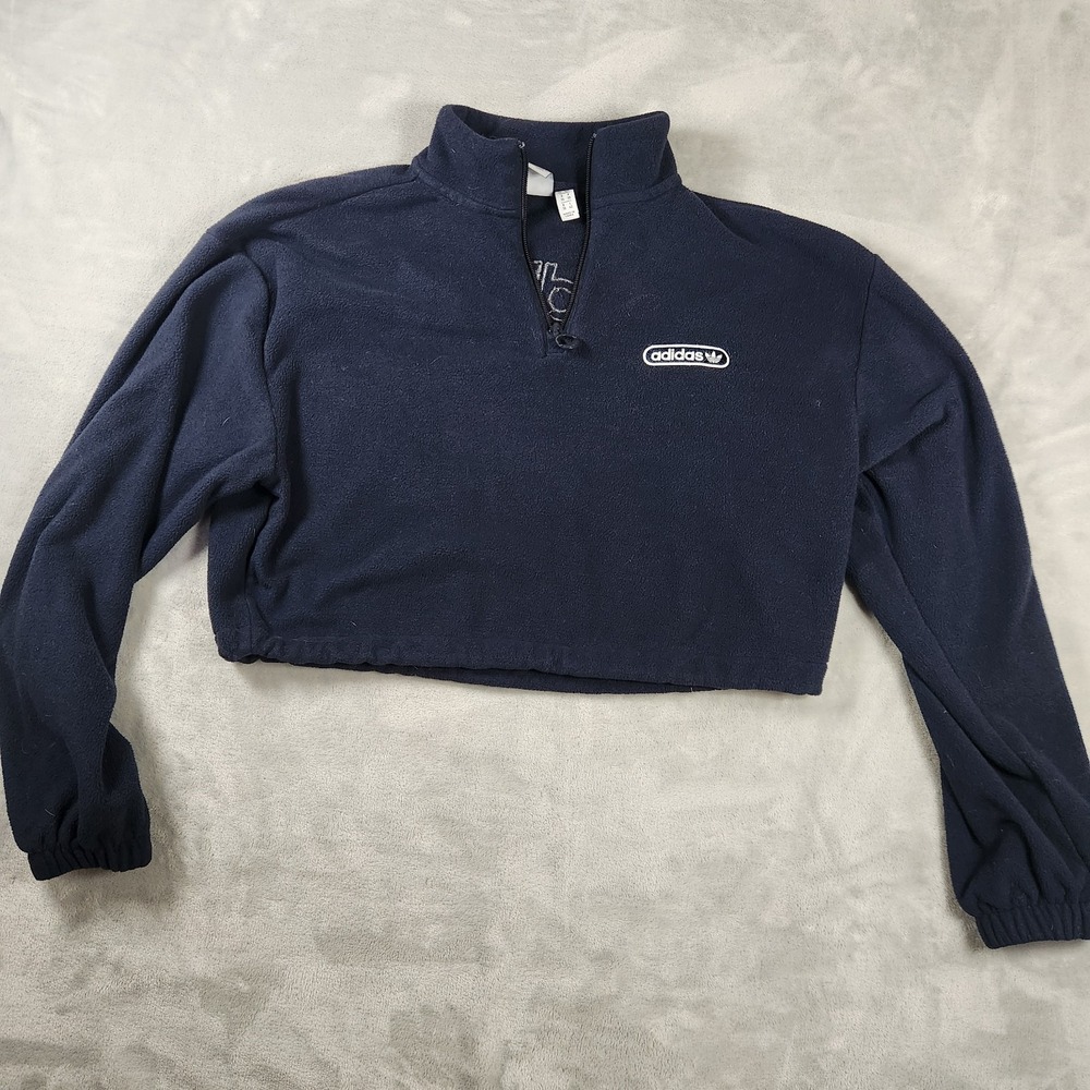 Adidas Originals Cropped 1/4 Zip Fleece Sweatshirt Black Women's Size S Y2K